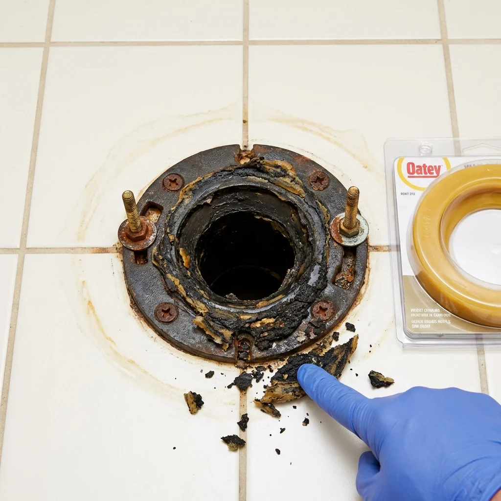 Failed wax ring showing water seepage at the base of a toilet in a Ridgeland, SC home