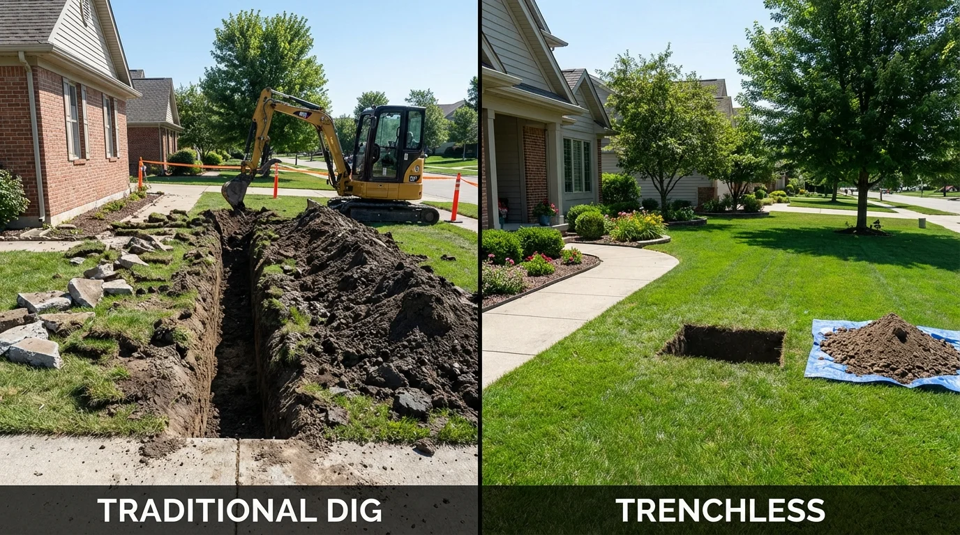 Trenchless sewer repair with minimal yard damage versus traditional excavation in Ridgeland, SC